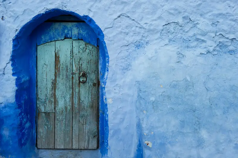The blue town of Chefchaouen against the Rif Mountains